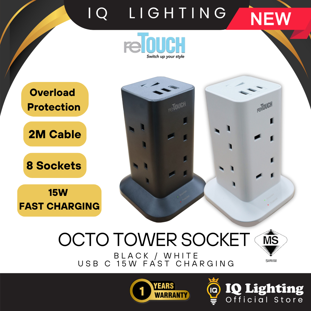 🔥SIRIM🔥 reTouch Octo Tower Socket with Surge Protection and Overload ...