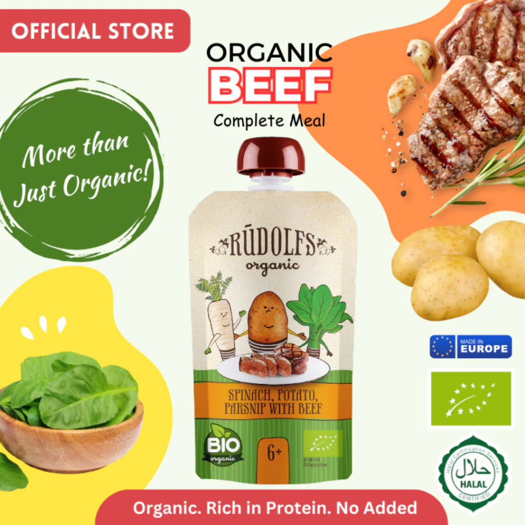 Rudolfs Organic SPINACH, POTATO, PARSNIP WITH BEEF Premium Baby Puree ...
