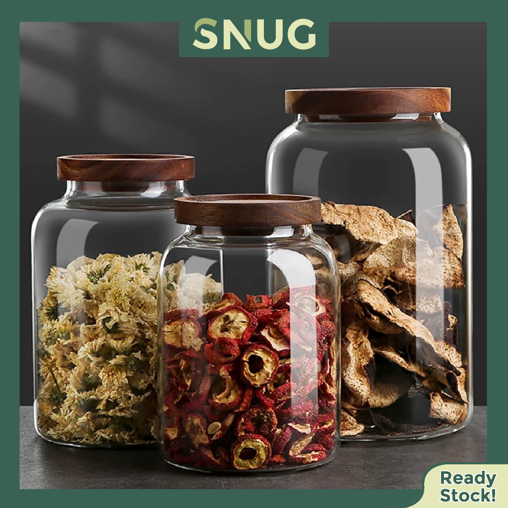 Snug Borosilicate Glass Airtight Canister Jar With Wooden Sealed Lid ...