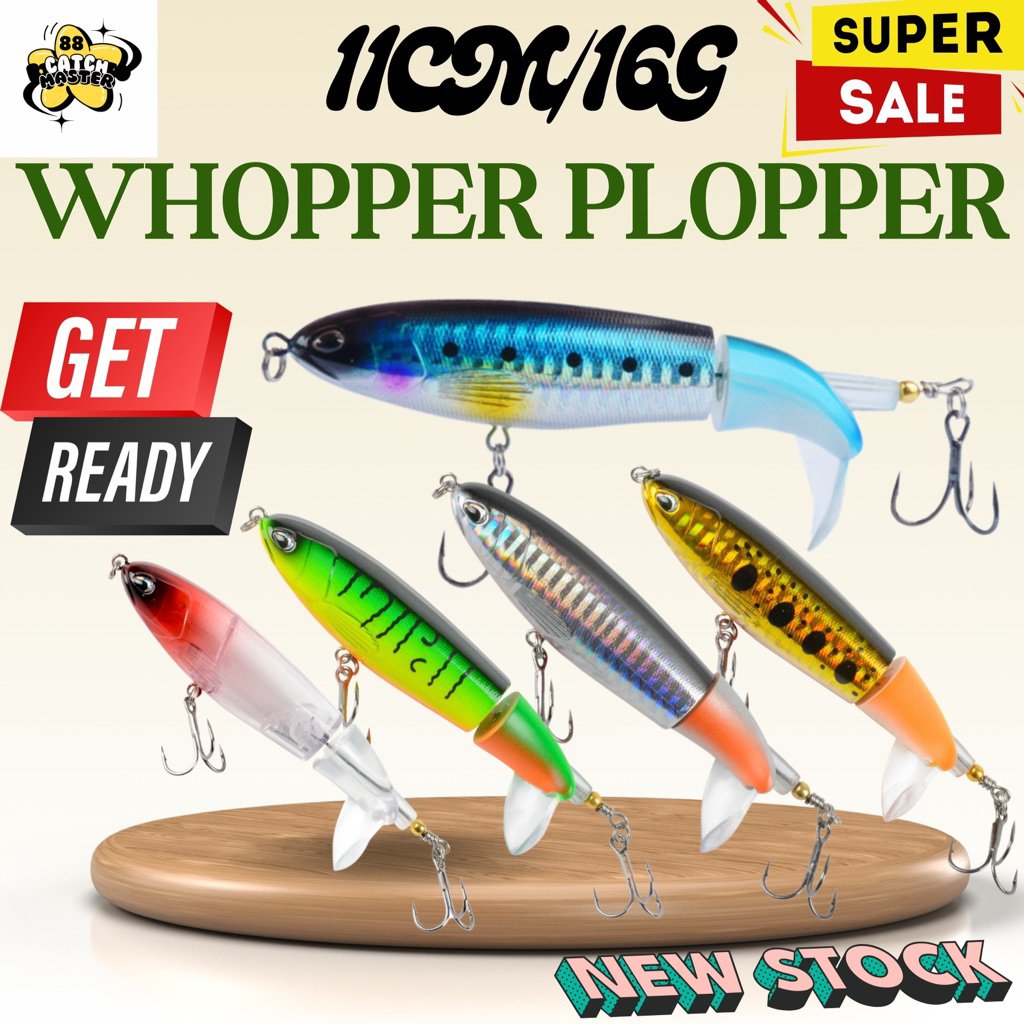 5x Whopper Plopper 75mm 16g &ndash; Esca Topwater Rotante Stile Crankbait Multicolore