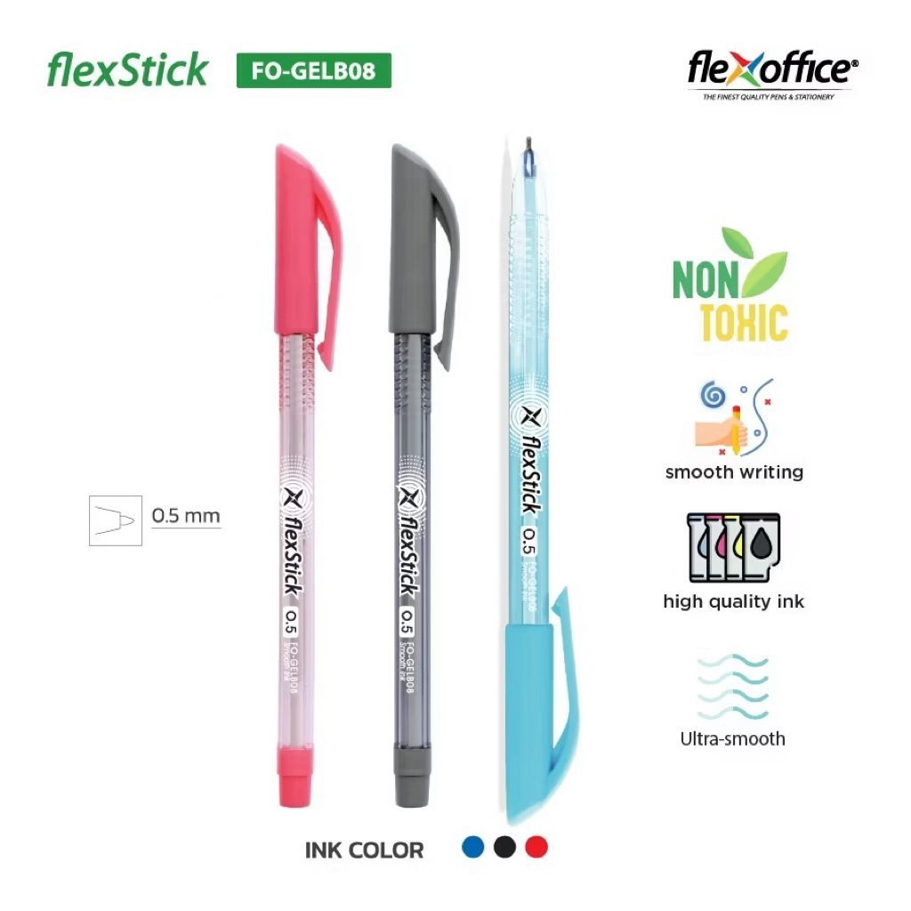 FlexOffice FlexStick Ball Pen 0.5/0.7 (FO-GELB08) Black/Blue/Red (1Pc ...