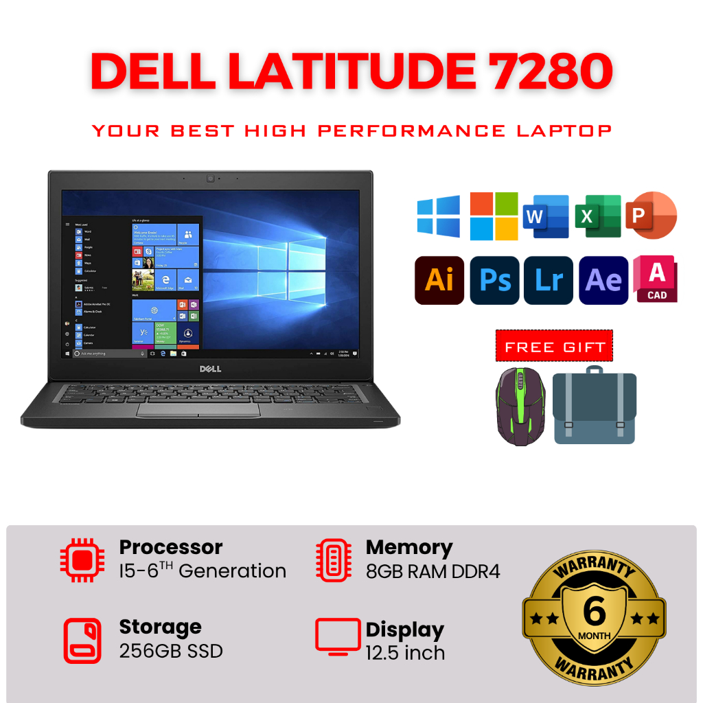 Dell Latitude 7280 / Intel i5-6TH Generation / 8GB RAM / 256GB SSD / 12 ...