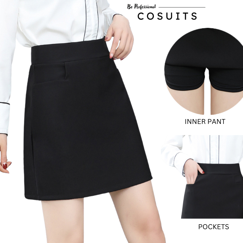 Cosuits Women Office Ladies Work Stretchable A-line Pencil Black