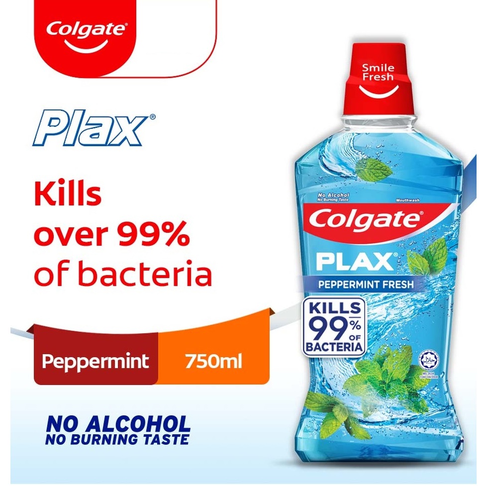 Colgate Plax Peppermint / Ice Mouthwash (750ml) Eliminates 99.9% ...