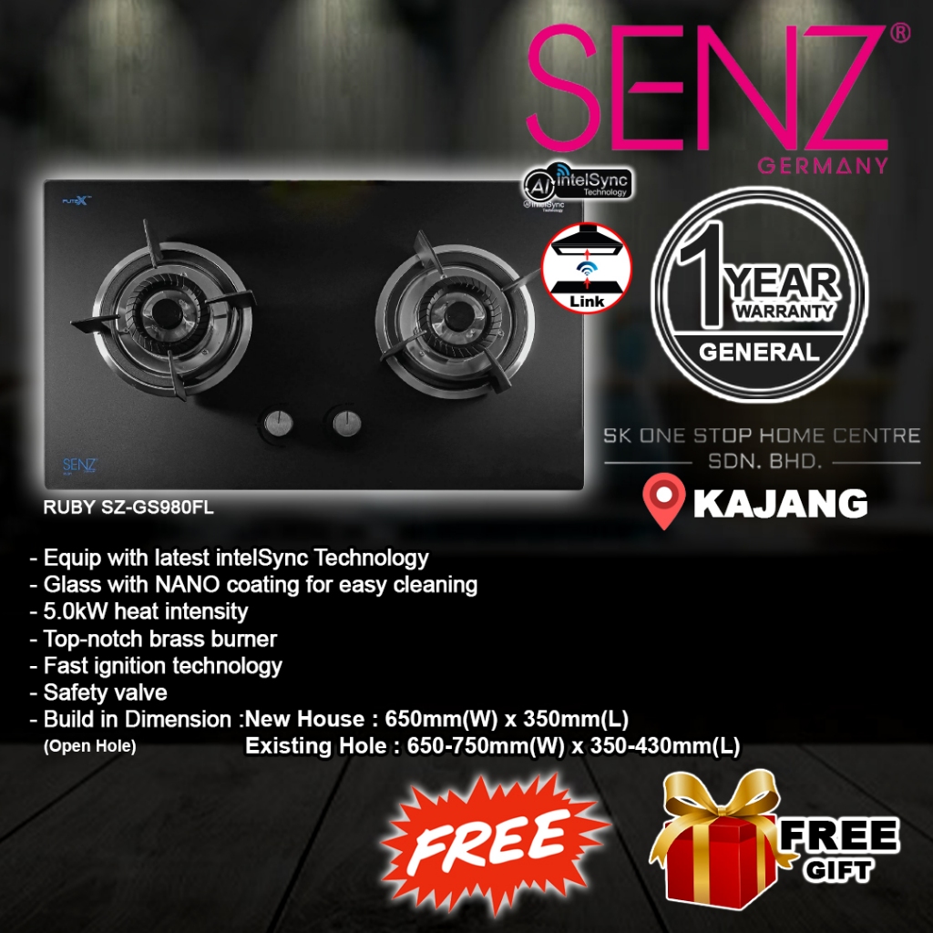 (YEAR END OFFER) SENZ RUBY Gas Stove 5.0kW SZ-GS980FL / intelSync ...
