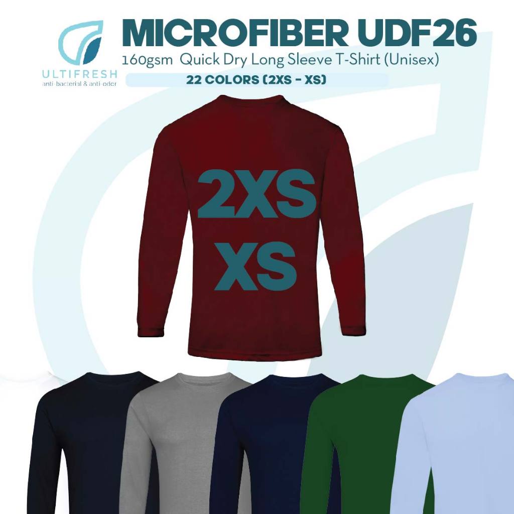 ULTIFRESH 2XS XS Anti-Bacterial Long Sleeve Microfiber Jersey Plain T ...