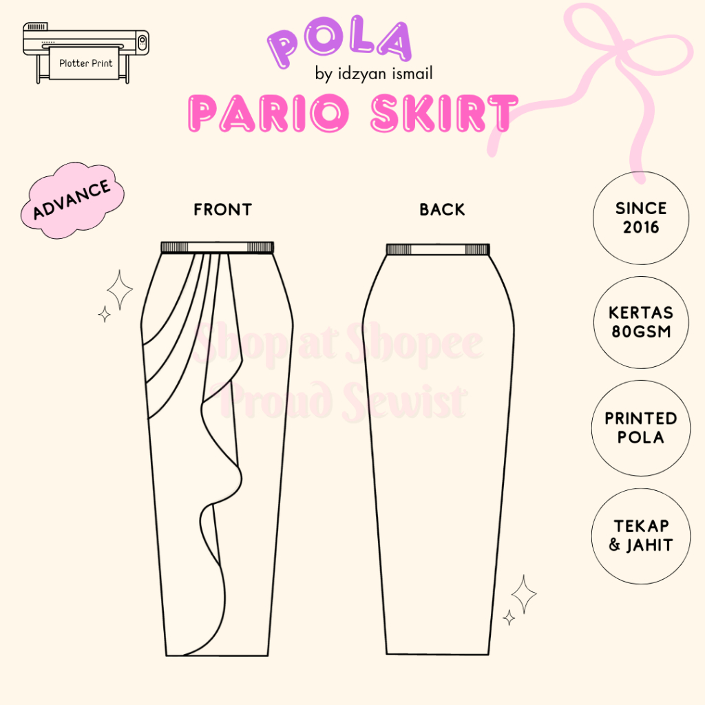 MUDAH JAHIT POLA KAIN PARIO DRAPY SKIRT SEWING PATTERN POLA DEWASA (XS ...