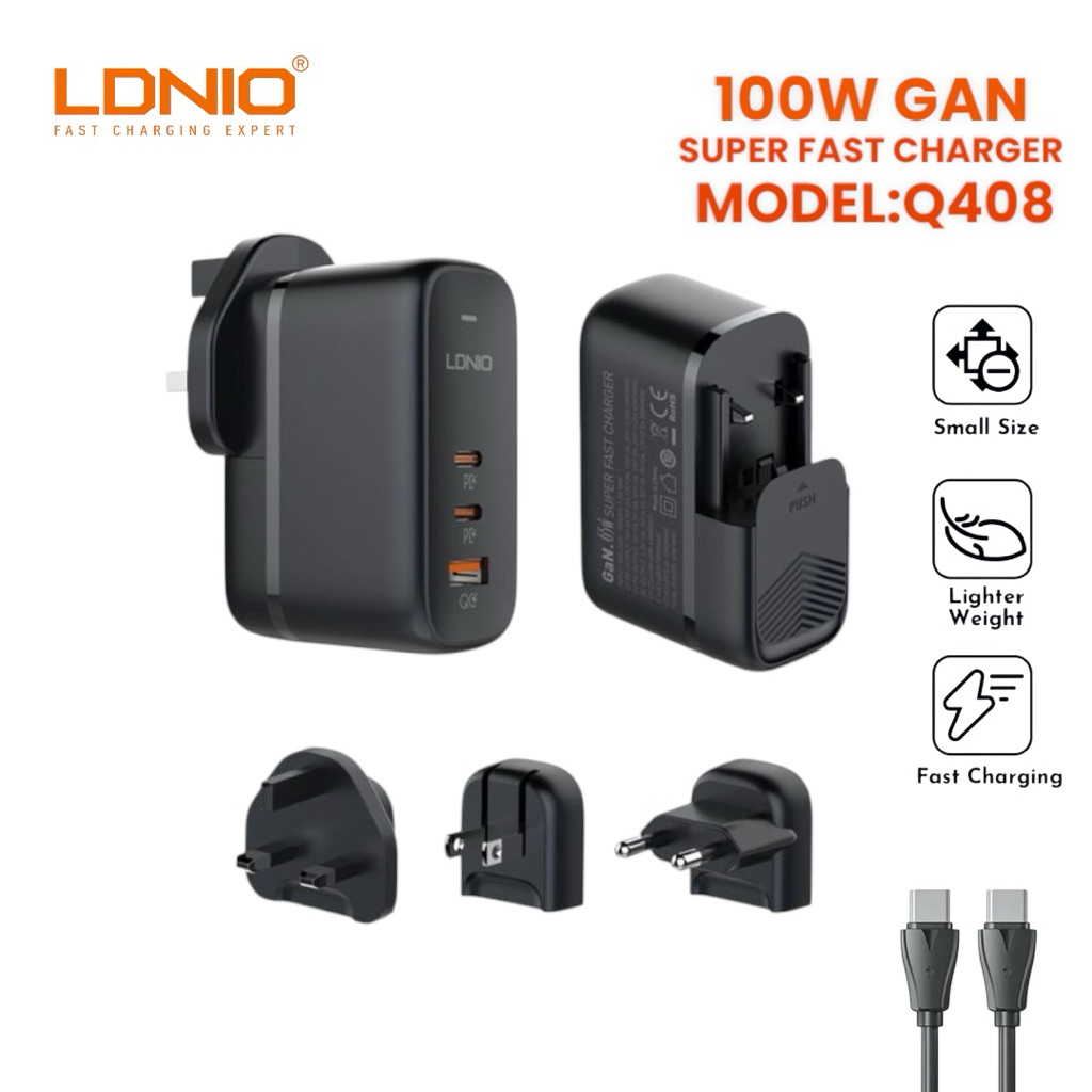 LDNIO Q408 PD/QC 5.0 GaN Mini Super-Fast Charging Charger (100W ...