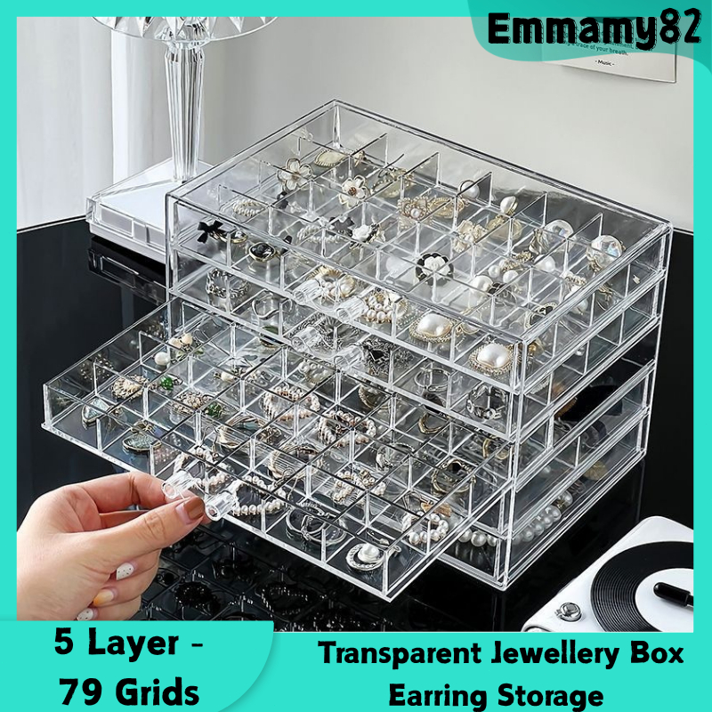 Emmamy--Transparent Jewellery Box Earring Storage Multilayer Separate ...