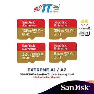 Sandisk Extreme Up To 190MB/S MicroSD Card A2 Class 10 (32GB/64GB/128GB/256GB) (SDSQXAF/SDSQXAH/SDSQXAA/SDSQXAV)
