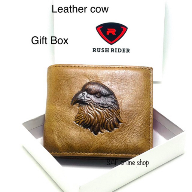 Rush rider Premium Logo Genuine Cow Leather Wallet Dompet Lelaki Kulit ...
