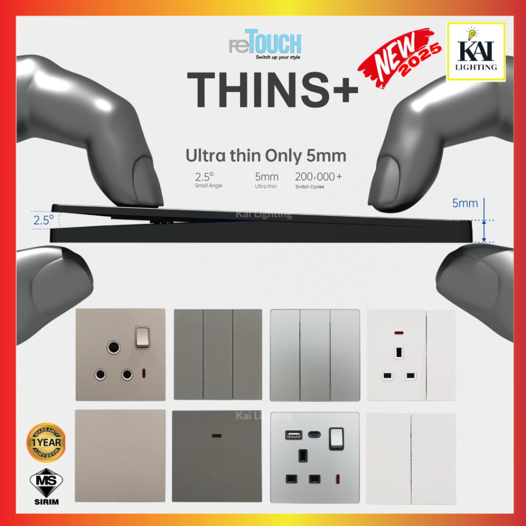 🔥NEW 2025🔥RETOUCH THINS+ THIN5 Ultra Thin Socket and Slim Modern Switch ...