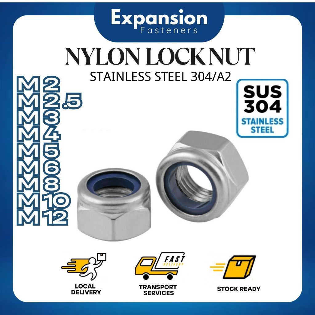 Nylon Lock Nut 304 Stainless Steel Hexagon M2 M2.5 M3 M4 M5 M6 M8 M10 ...