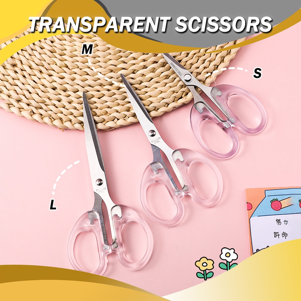 INS Scissors Stainless Steel Transparent Handle Cutting Scissor Student ...