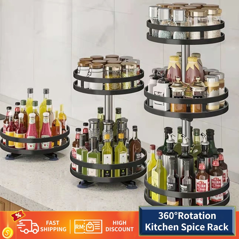 360° Rotatable Kitchen Rack Spice Rak Condiment Rack Stainless Steel ...