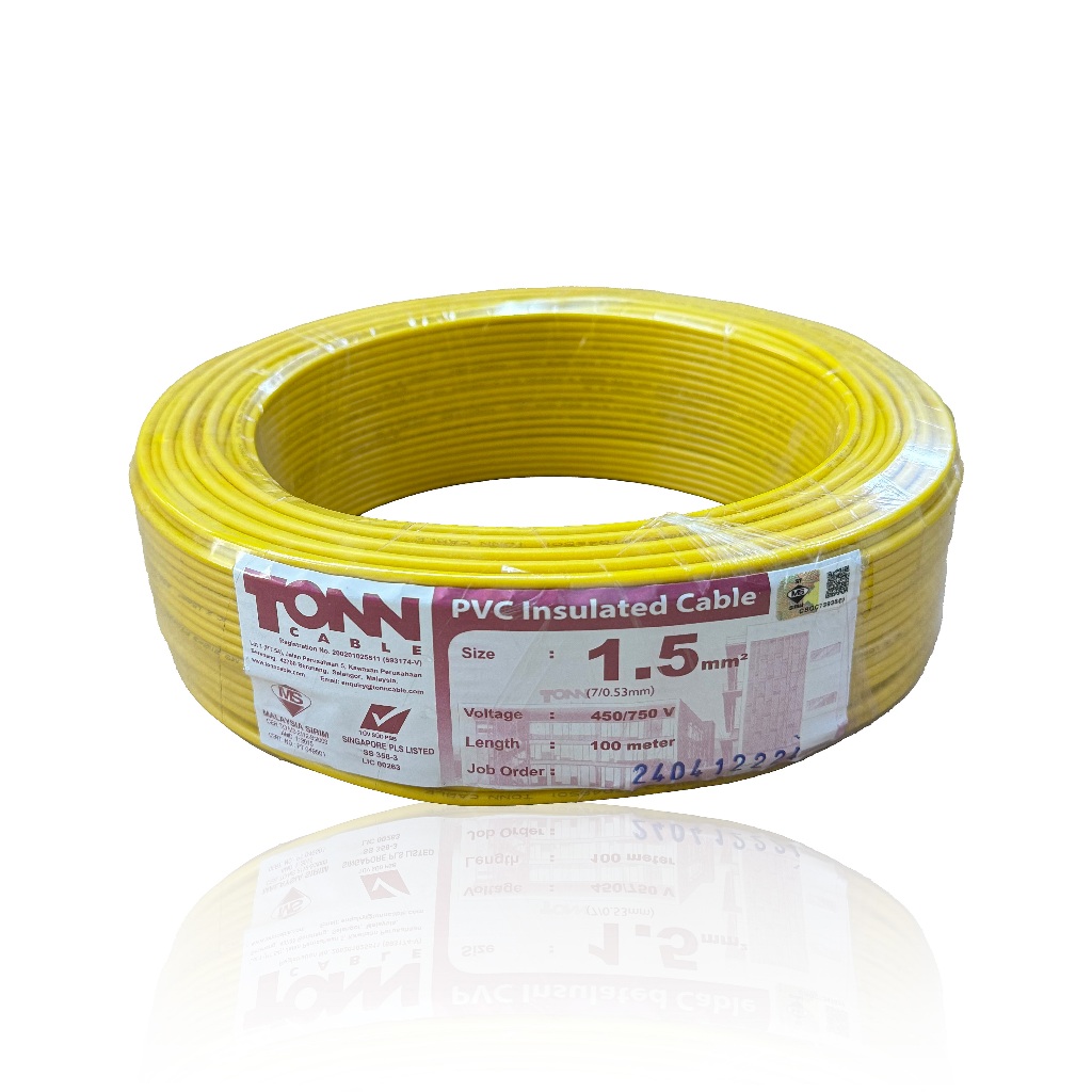Tonn Cable 1.5MM TONN CABLE 1.5MM PVC Insulated Cable (100m + -) Yellow ...