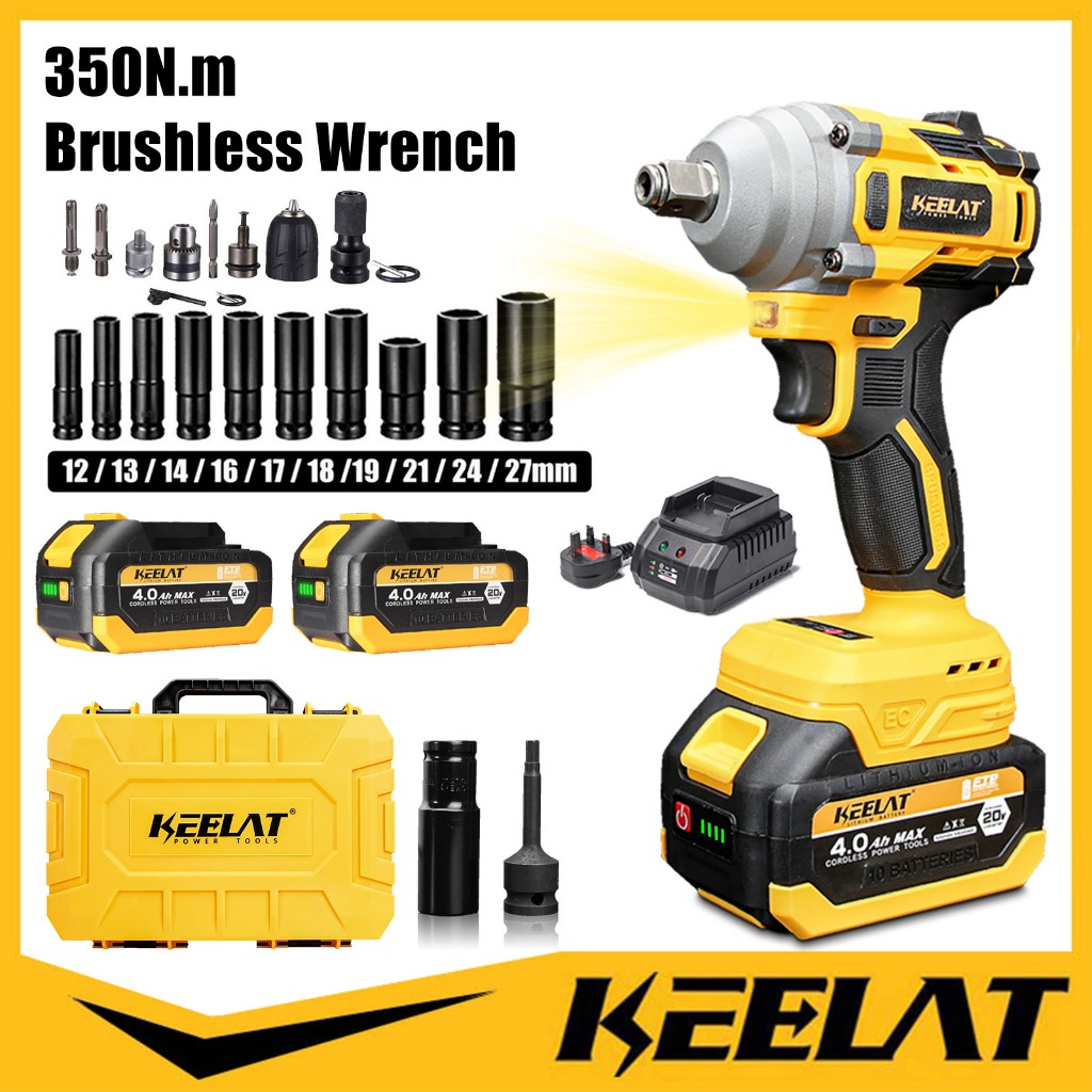 KEELAT 350N.M Electric Cordless Impact Wrench 20V Battery Heavy Duty ...