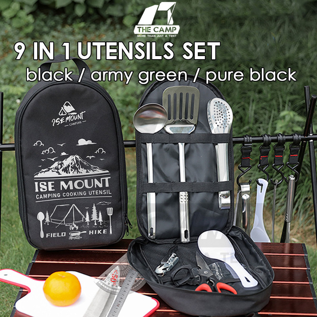 9 in 1 Cooking Utensil Kit Camping Picnic Cookware Hiking Knife Spoon ...
