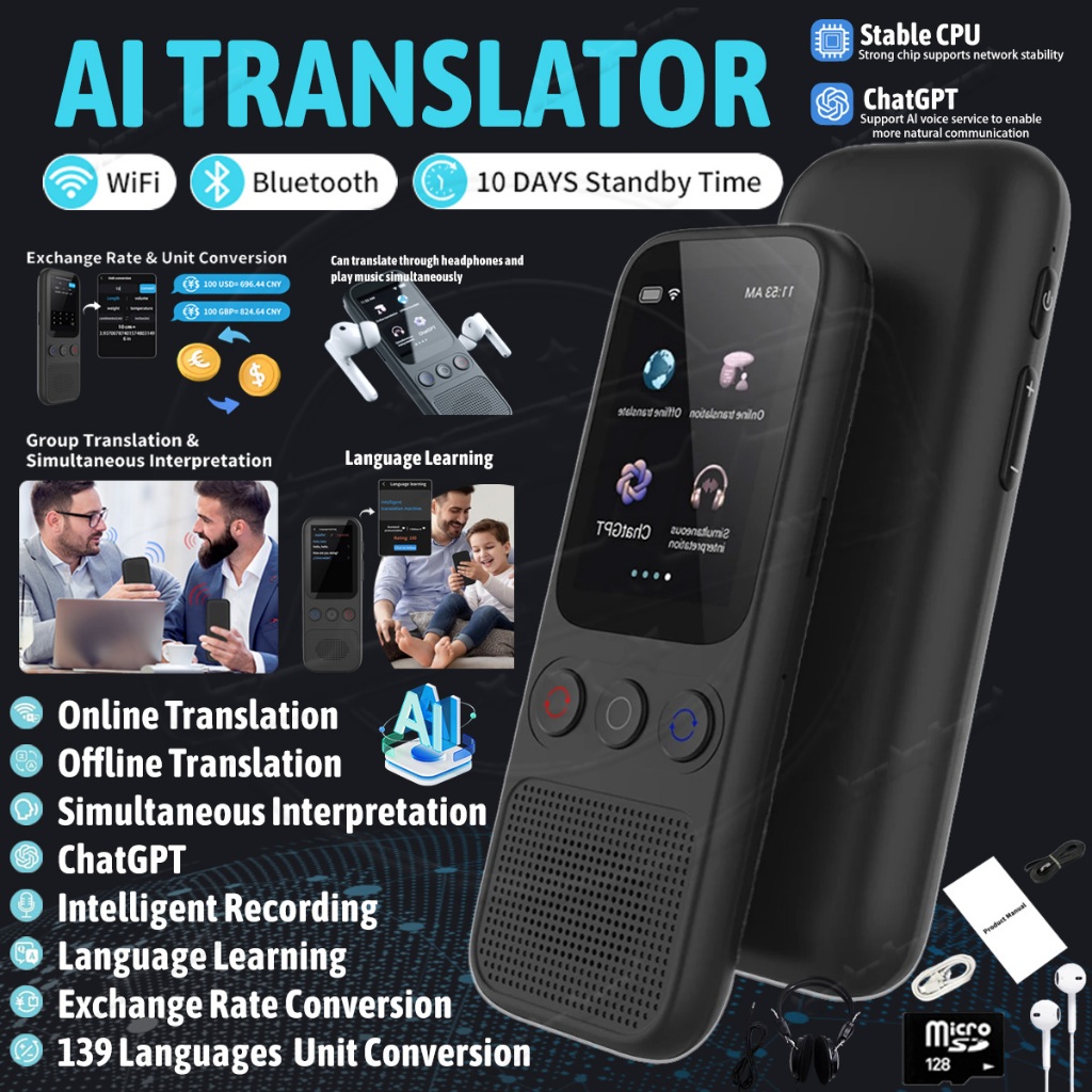 Language AI Translator Device with 139 Languages Voice Translating 17 ...