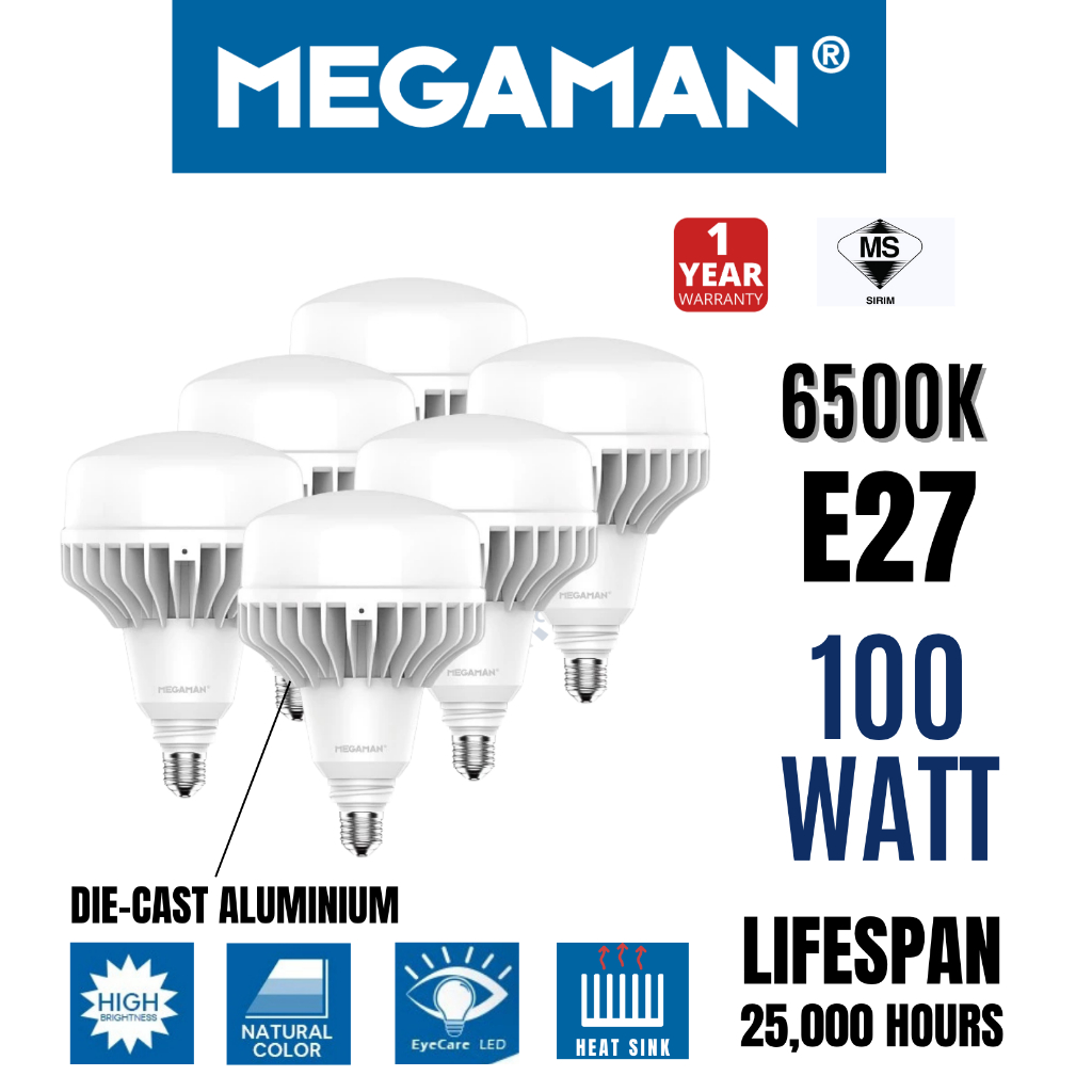 MEGAMAN LED BULB T-BULB 50W | 70W | 100W MENTOL HIGHBAY | E27 BULB ...