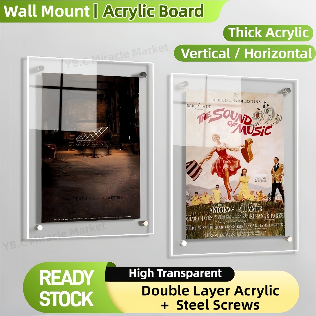 Wall Mount Clear Acrylic Photo Frame Double Layer Certificate License ...