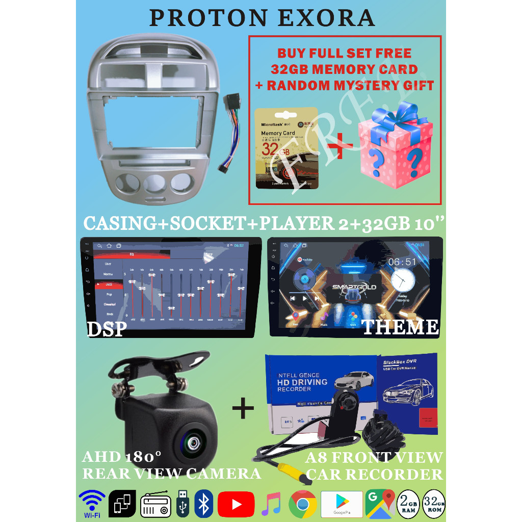 PROTON EXORA ANDROID CASING+PLAYER 9'' 2+32GB+AHD REAR VIEW CAMERA+A8 ...