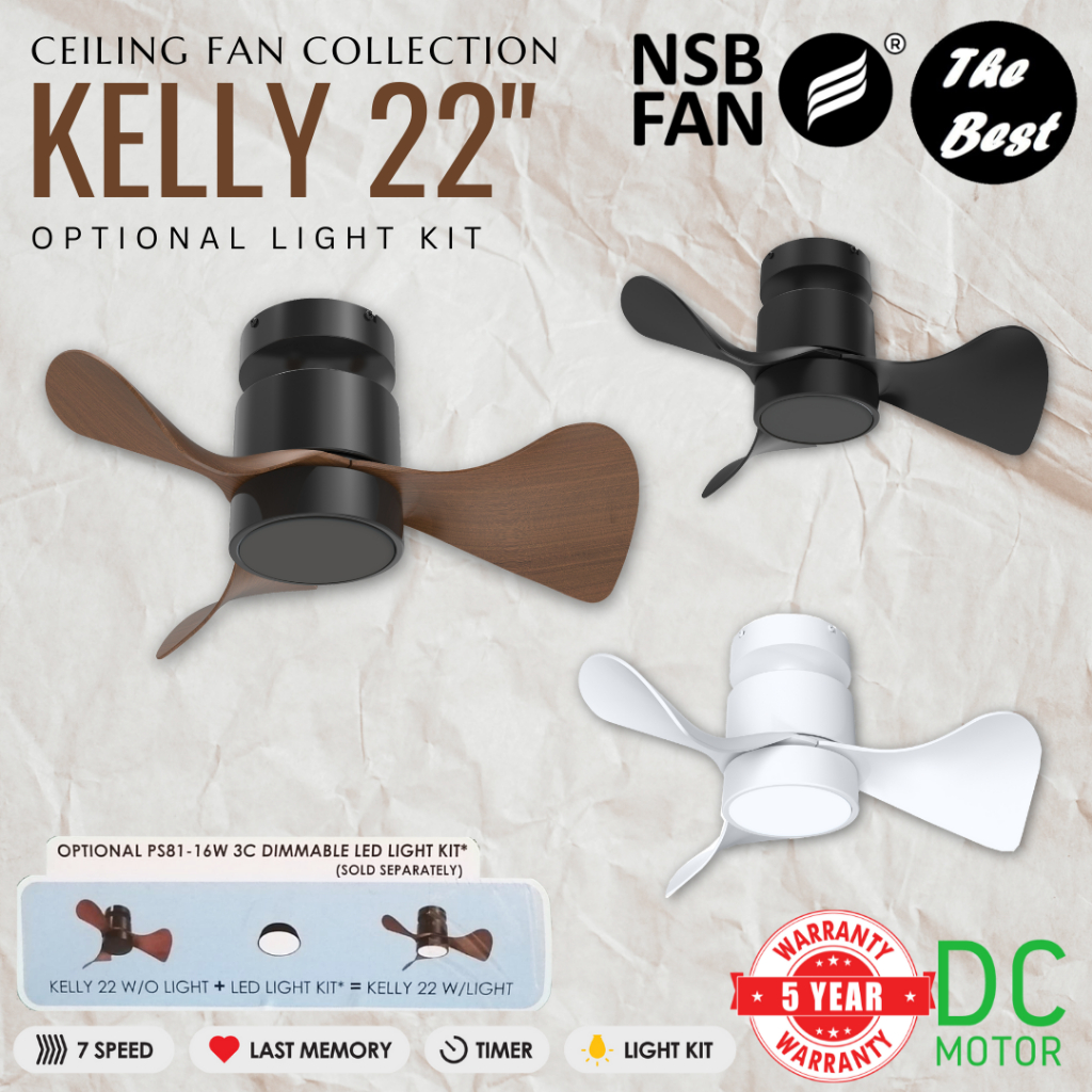 NSB FAN | KELLY 22 INCH DC MOTOR CEILING FAN 3 BLADE R/F 7 SPEED MINI ...