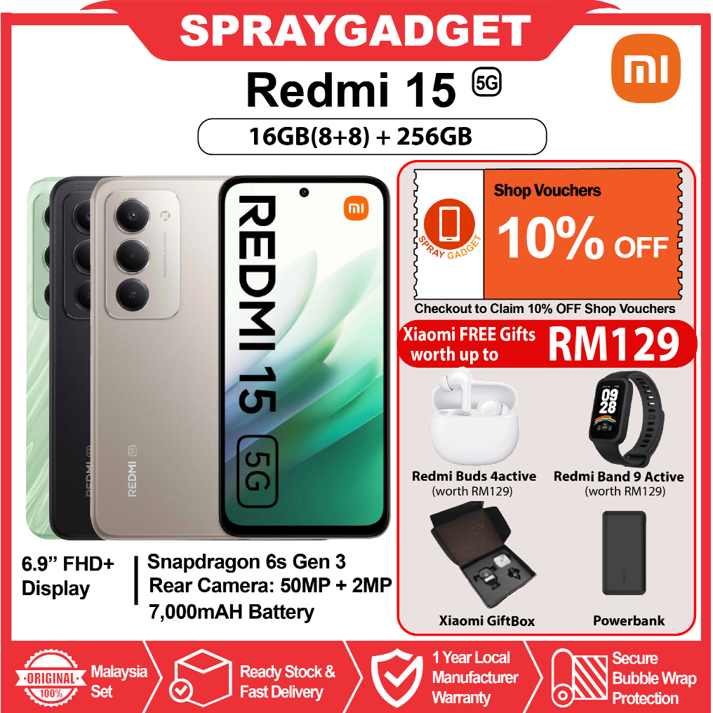 [NEW] Redmi 15 5G/4G (16GB*(8+8)RAM + 256GB ROM) 7000mAh Battery l 144Hz Refresh rate l🎁Xiaomi Malaysia Warranty