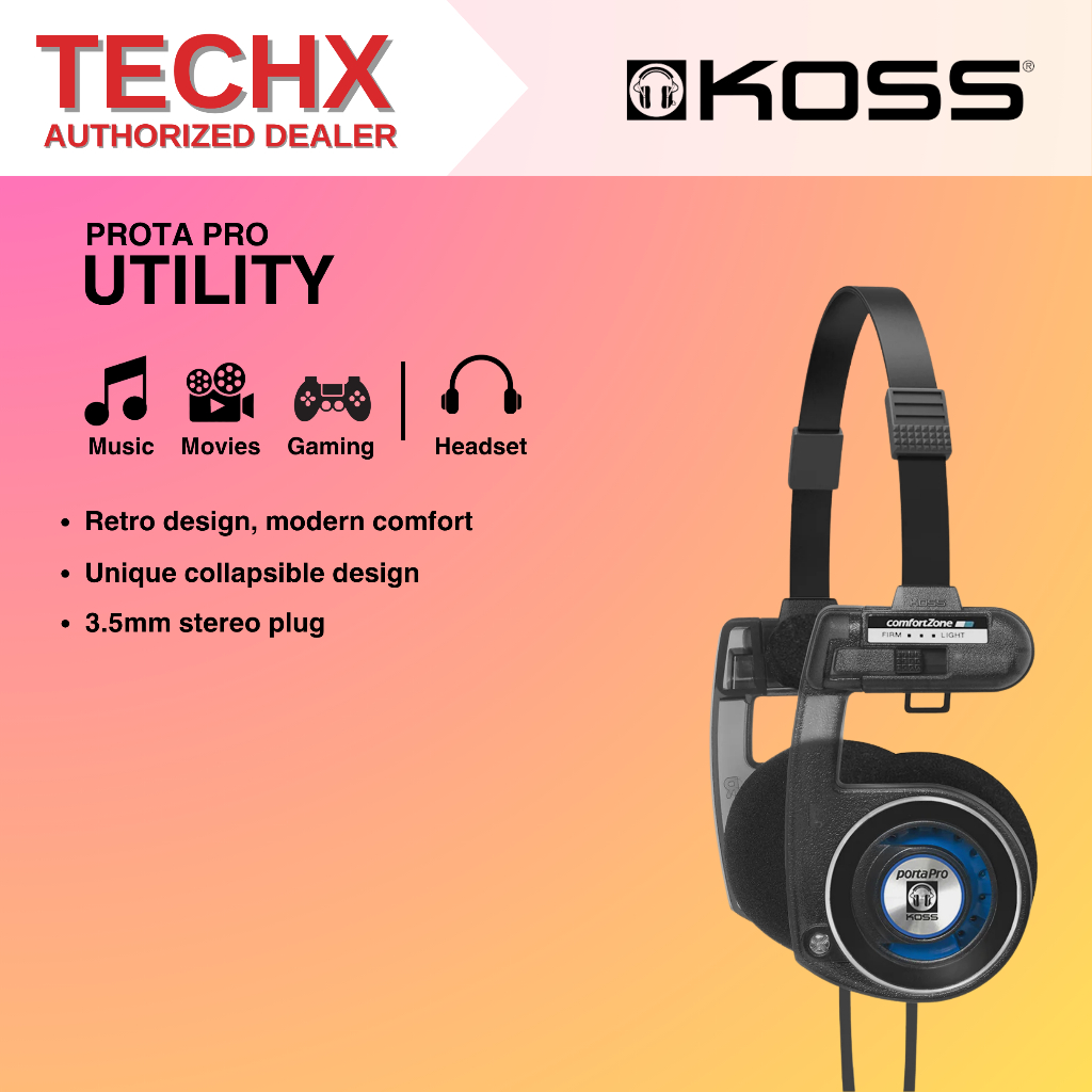 Koss Porta Pro Utility – Foldable On-Ear Headphones (3.5mm / USB-C ...