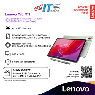 Lenovo Tab M11 TB330XU LTE 11inch 8GB + 128GB (ZADB0383MY / ZADB0384MY) Seafoam Green & Luna Grey