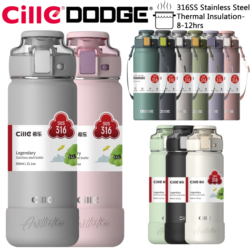 Cille Dodge 600ml/800ml Slim 316SS Stainless Steel Vacuum Flask