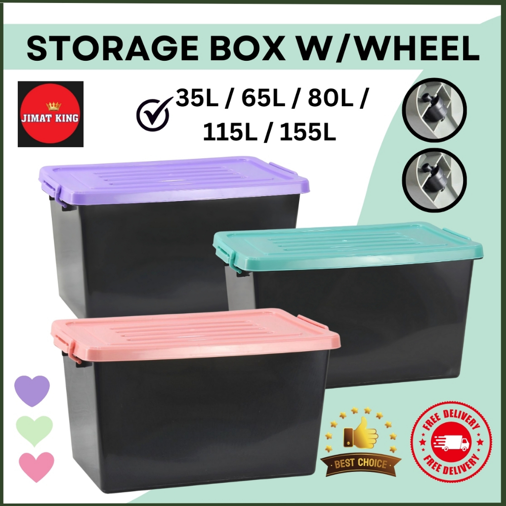 [READY STOCK] STORAGE BOX W/WHEEL 35L /65L /80L /115L /155L | Shopee ...
