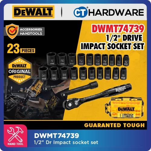 DEWALT DWMT74739 1/2" DRIVE COMBINATION IMPACT SOCKET SET ( X 23PCS ...