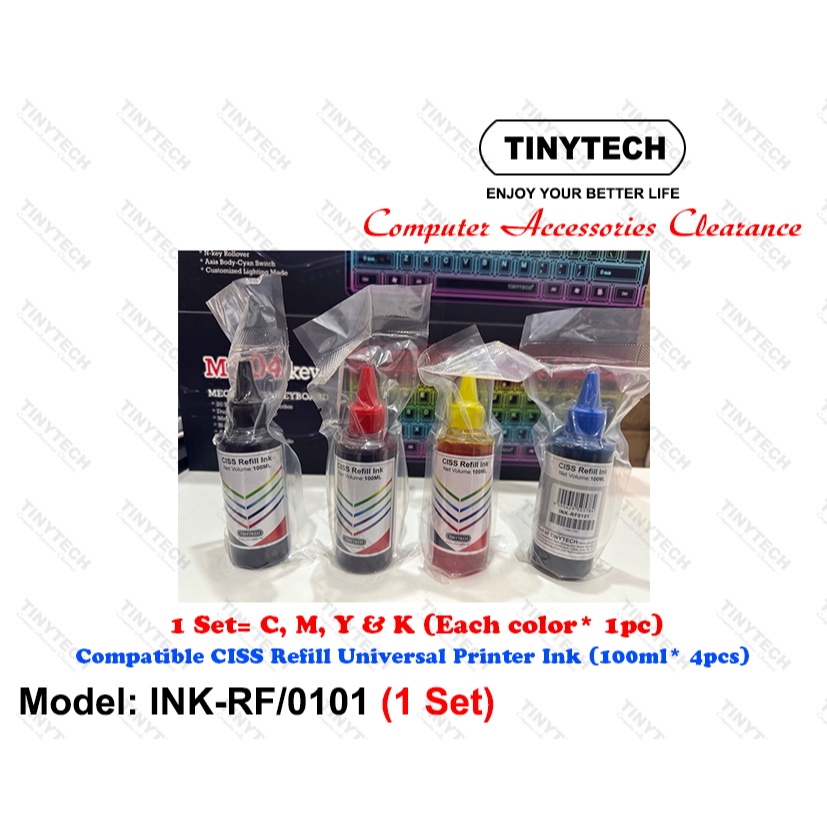 TINYTECH INK-RF0101* 1 SET COMPATIBLE CISS REFILL UNIVERSAL INKJET ...