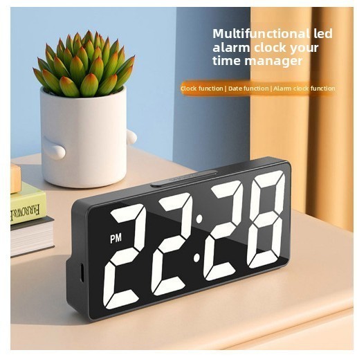 LED Mirror Table Clock Digital Alarm Snooze Display Time Desktop ...