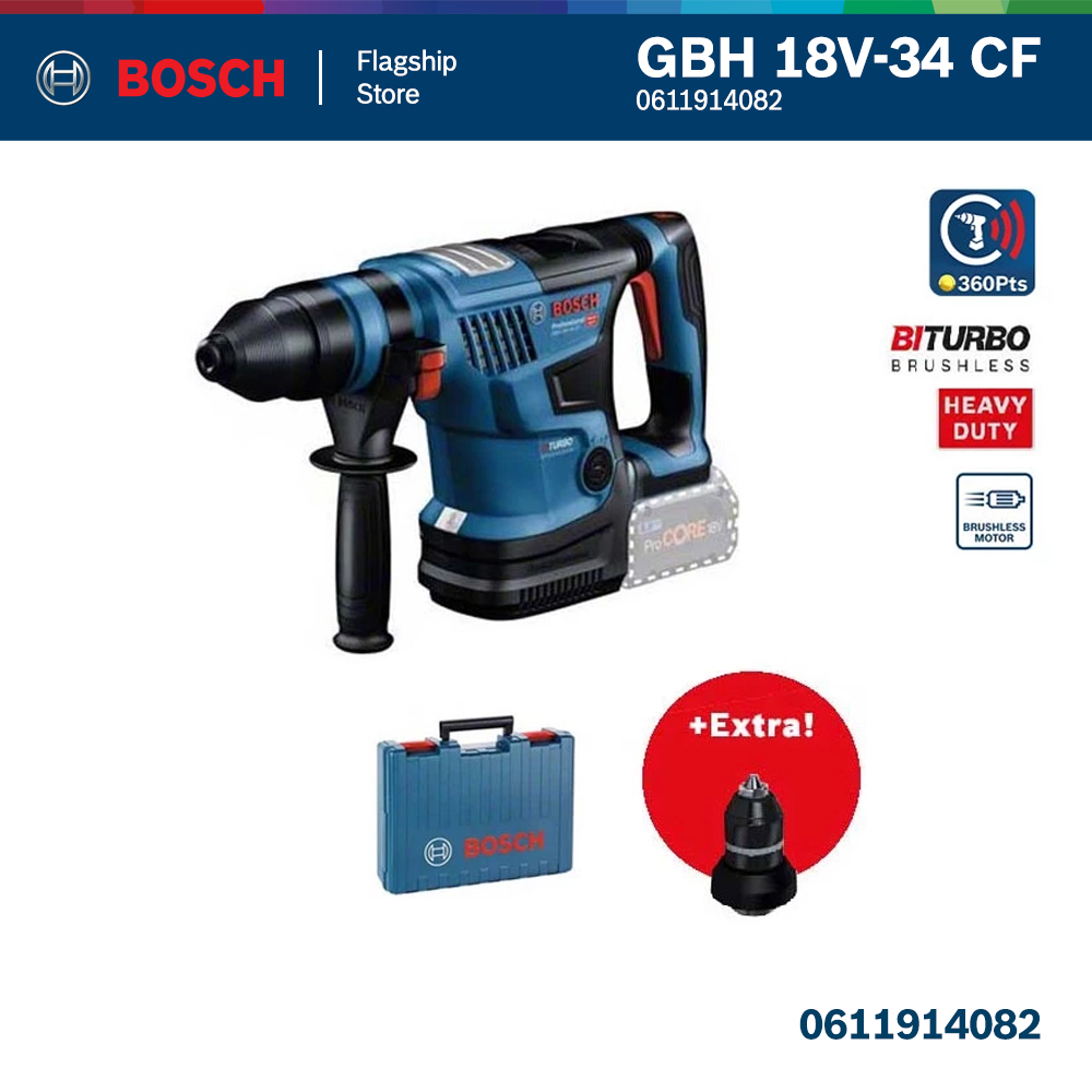BOSCH GBH 18V-34 CF SOLO Professional Cordless Rotary Hammer With SDS ...