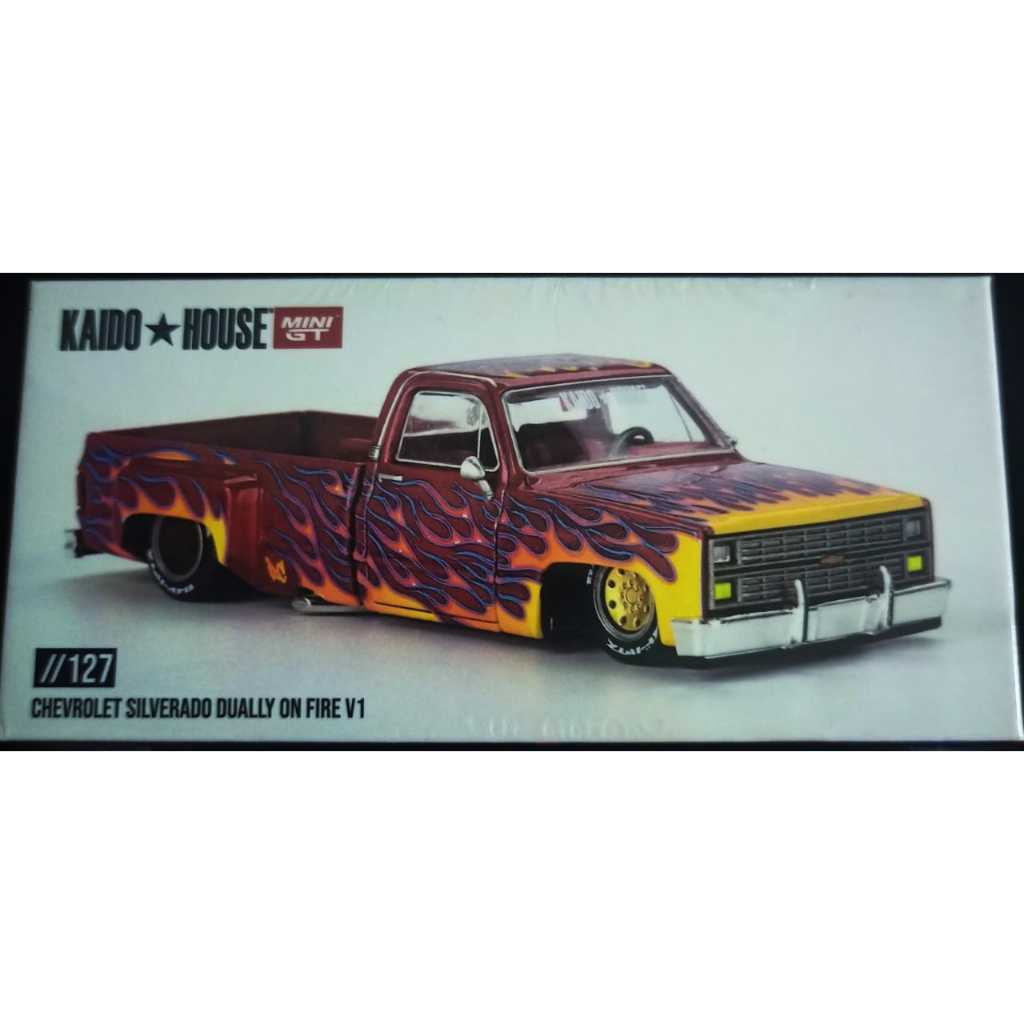 Mini GT X Kaido House Chevrolet Silverado Dually On Fire V1 - Modèle 1:64 édition Limitée - Neuf