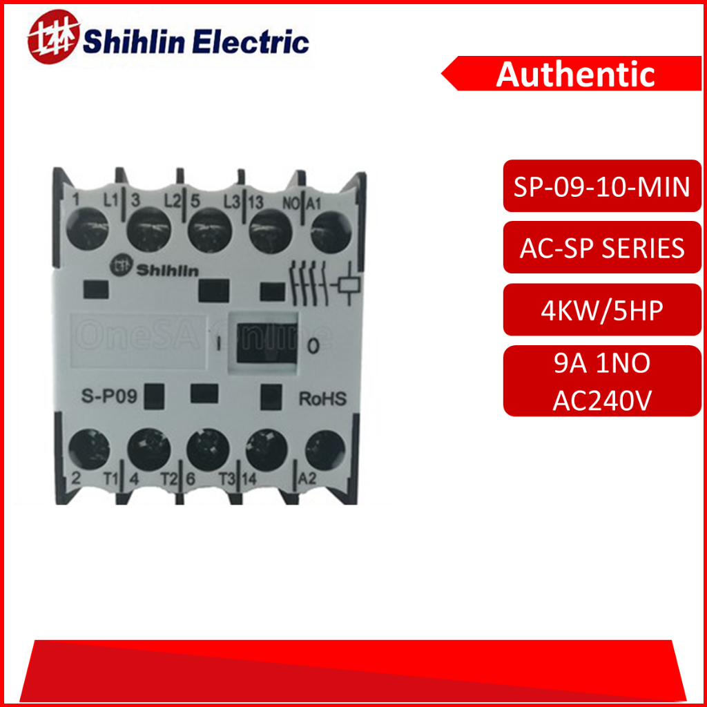 SHIHLIN AC-SP Series Mini Contactor SP-09-10-MINI-A240 9A 4kW 5.5HP 1NO ...