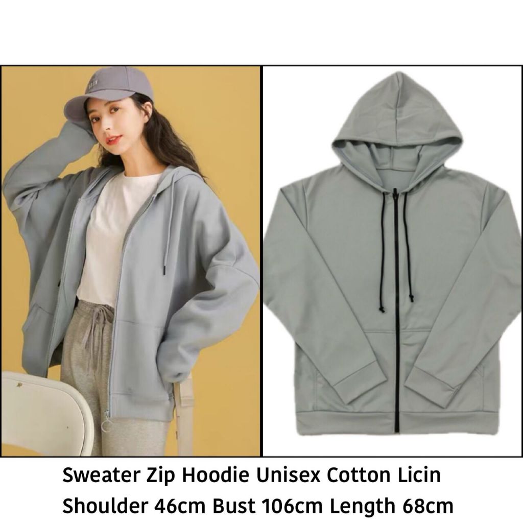 Sweater Hoodie Zip READY STOCK Unisex Cotton Tebal FREE SIZE