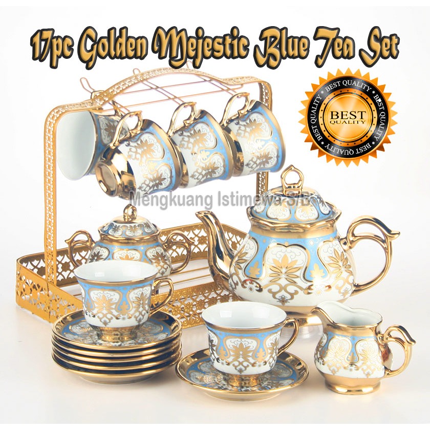 17 PC + CHROMED STAND NORDIC BIG TEA POT GOLDEN RIM FLEUR COFFEE/TEA ...
