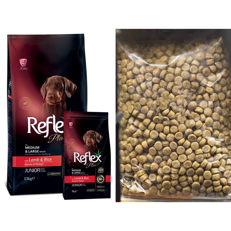 Repack 1kg Reflex Plus JUNIOR Medium & Large Breed Lamb Rice Dog Food ...