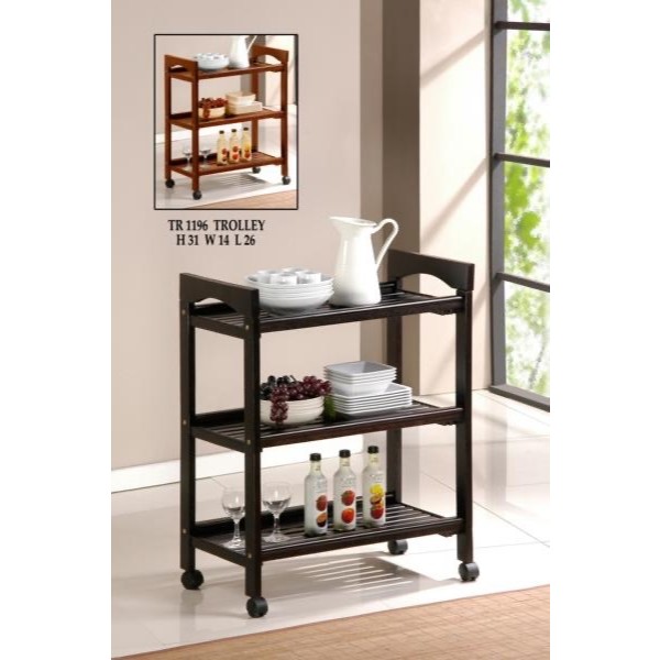 3 Tier Solid Wood Trolley Storage Rack with Wheels / Troli Kayu Beroda ...