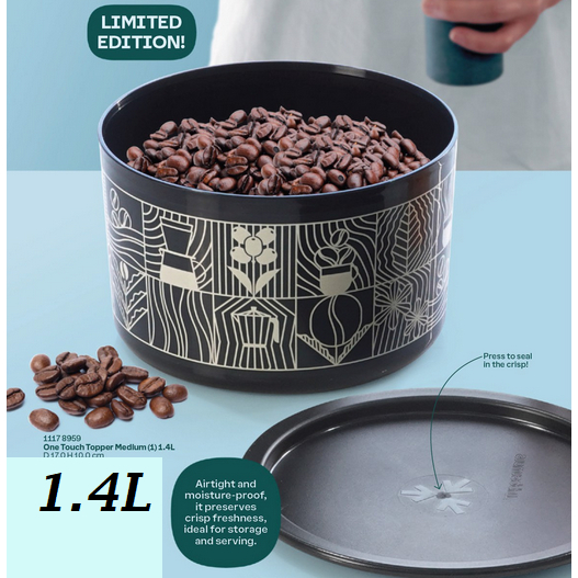 Tupperware One Touch Topper - Juego De 4 Botes Apilables Con Sello Negro