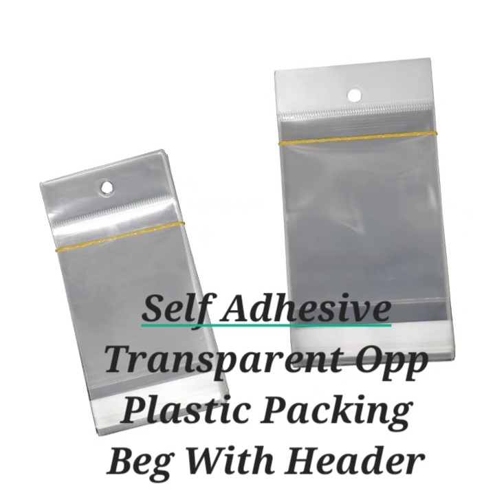 SELF ADHESSIVE CLEAR TRANSPARENT OPP PLASTIC PACKING BAG WITH HEADER ...