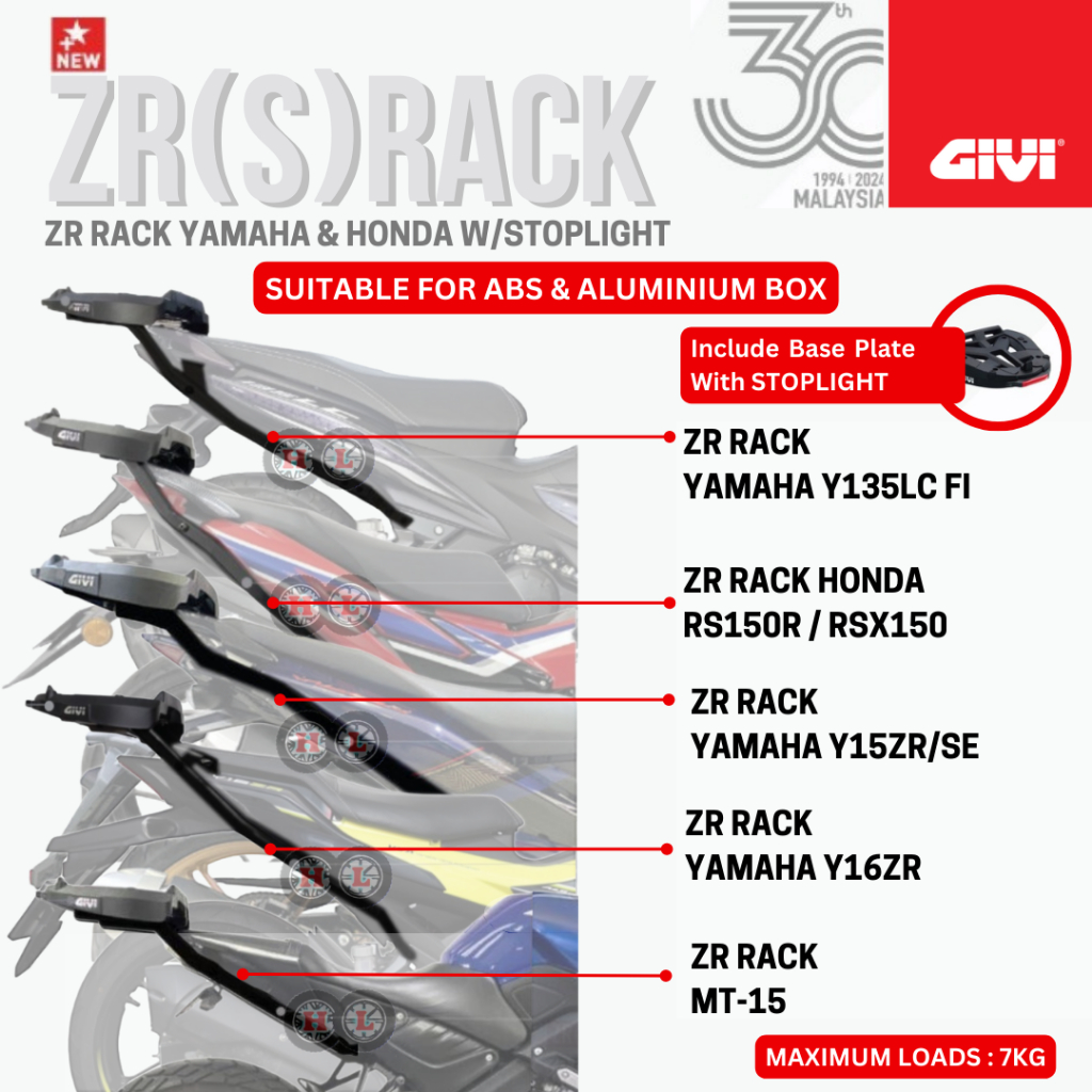 GIVI ZR RACK FOR MT15/Y15/ Y16/ LC135/RS150/RSX WITH STOPLIGHT ORIGINAL ...