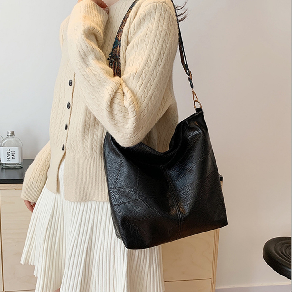 TAVIMART  -  Retro PU Leather Shoulder Bags Women 2 Pcs/set New Winter Simple Large Capacity Tote Bag Korean Fashion Handbags And Purses