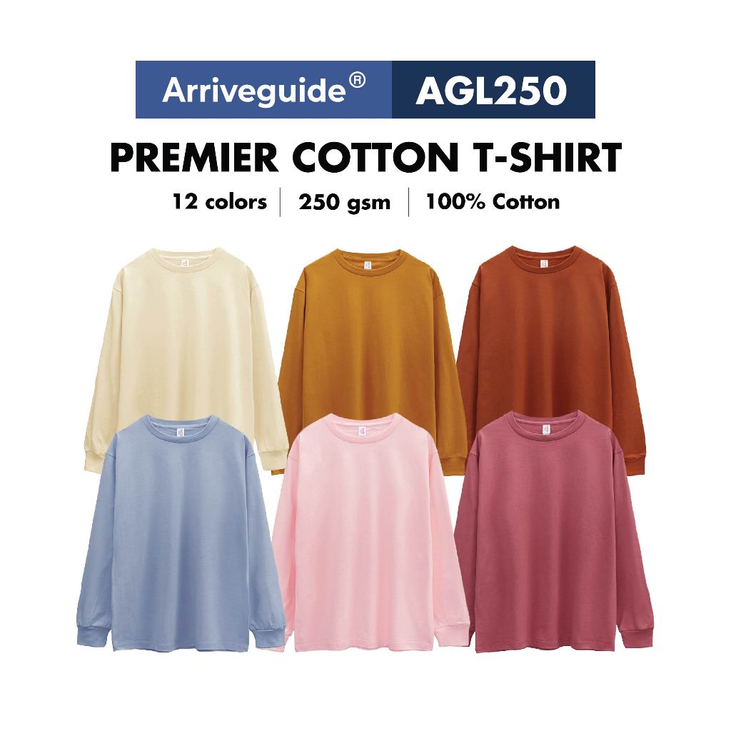 ARRIVE GUIDE PREMIER COTTON Long Sleeve Men T-shirt 250gsm Unisex ...