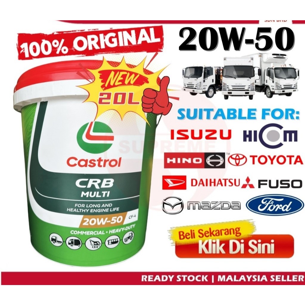 Castrol Engine Oil CRB Multi 20W-50 CF 20 Liter For Diesel Enjin Truck ...