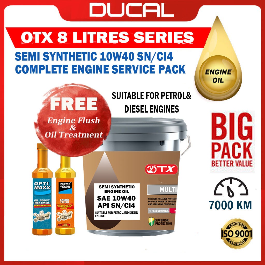 DUCAL OTX SEMI SYN ENGINE OIL 10W40 8 Litres API SN/CI4 (FREE ENGINE