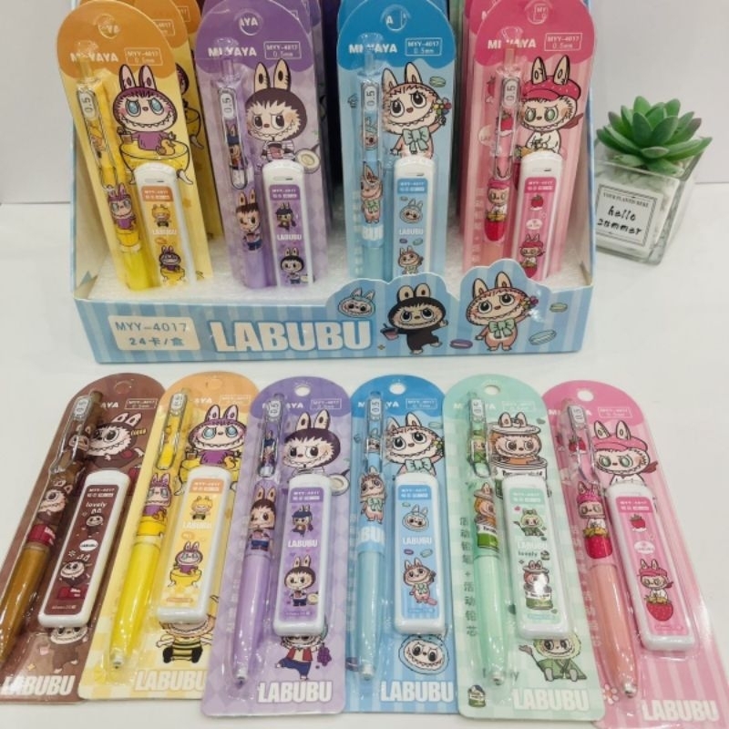 Labubu Cartoon 0.5mm Mechanical Pencil With Lead Refill Set Writing Pen